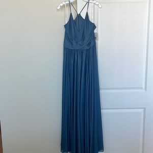 Spaghetti Strap Mesh Cross Waist Bridesmaid Dress: David’s Bridal size 12